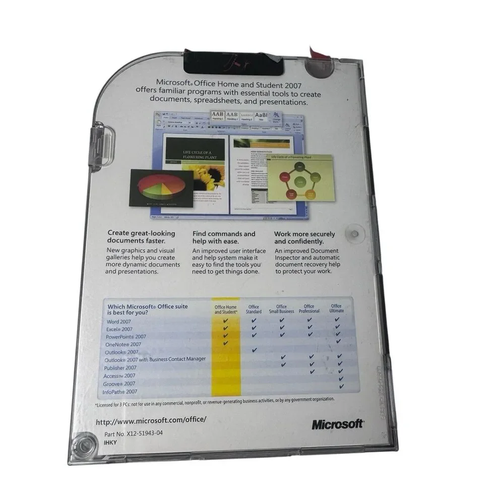 Microsoft MS Office 2007 Home and Student Disc and Product Key In Original Case
